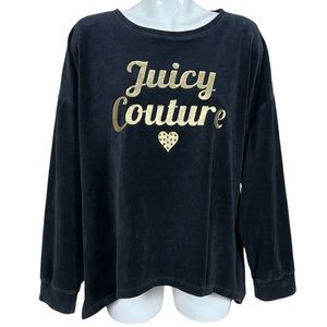 Juicy Couture Black Velour Gold Logo Shark Bite Hem Sweatshirt Large
